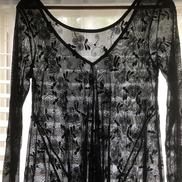 Sheer / Mesh Embroidered Black Floral Dress - Picture 4 of 8